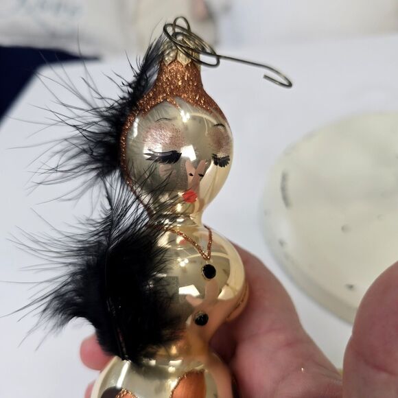 Elegant Feathered Lady Blown Glass Christmas Ornament Signed Glitter Vintage - Picture 3 of 10